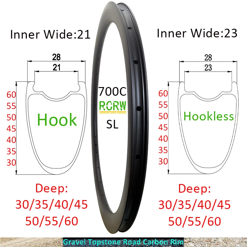 

700C Gravel SL Road 30/35/40/45/50/55/60 Deep Carbon Rim 28mm Wide Tubeless Clincher Disc or V Brake 24 28 32Hole Topstone Wheel