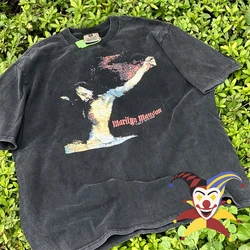 Yıkanmış Marilyn Manson T Shirt erkek kadın Vintage Tee Tops