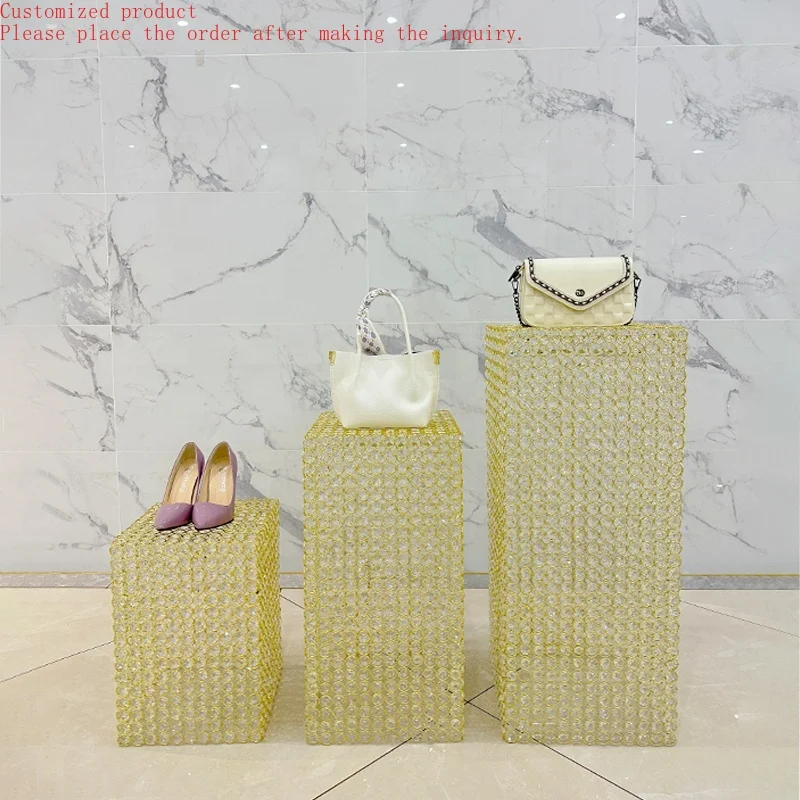 

Custom.Custom .Custom.Luxury Shop Fixture Metal Shoes Display Stand New Design Gold square Handbag Display Stand Custom