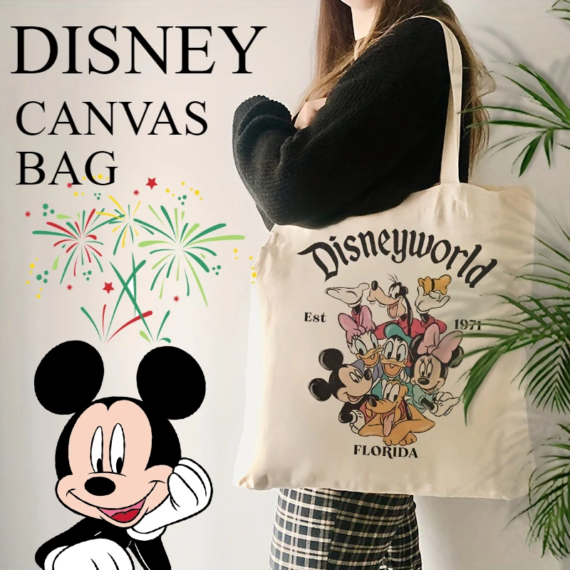 ديزني ميكي ماوس حقيبة كتف قماش الكرتون طباعة المرأة حقيبة يد عادية حمل الحقائب قابلة لإعادة الاستخدام سعة كبيرة حقيبة كتب التسوق #1