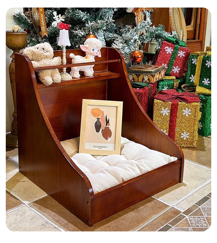 

Pet House Wooden Customized Cat Bed Wooden Outdoor Furniture Pet Bed House Cotton Pet Beds with Soft Mat