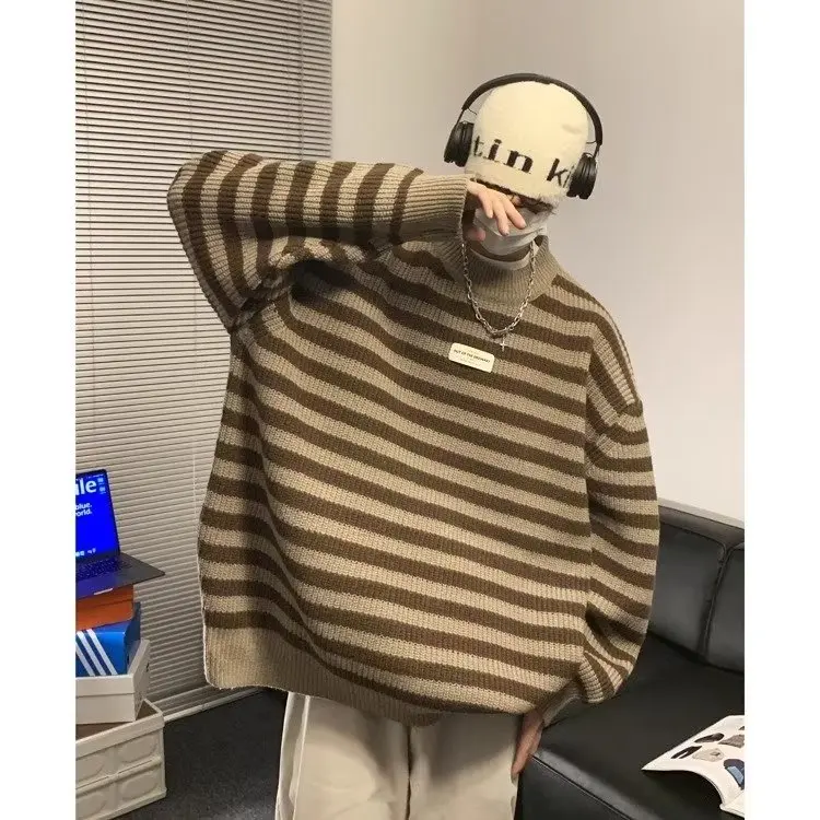 

Свободный мужской вязаный свитер, осень-зима, большие размеры 250, мужской базовый слой в японскую полоску, длинный свеч, бейсбол...