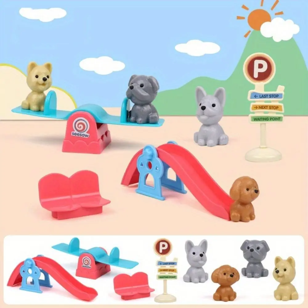 High Quality Cute Mini Puppy Pretend Play Toy Dog Doll Set Animal Dog Pet Basket Toys Kids Toys Visual Senses Scene Playing Toys