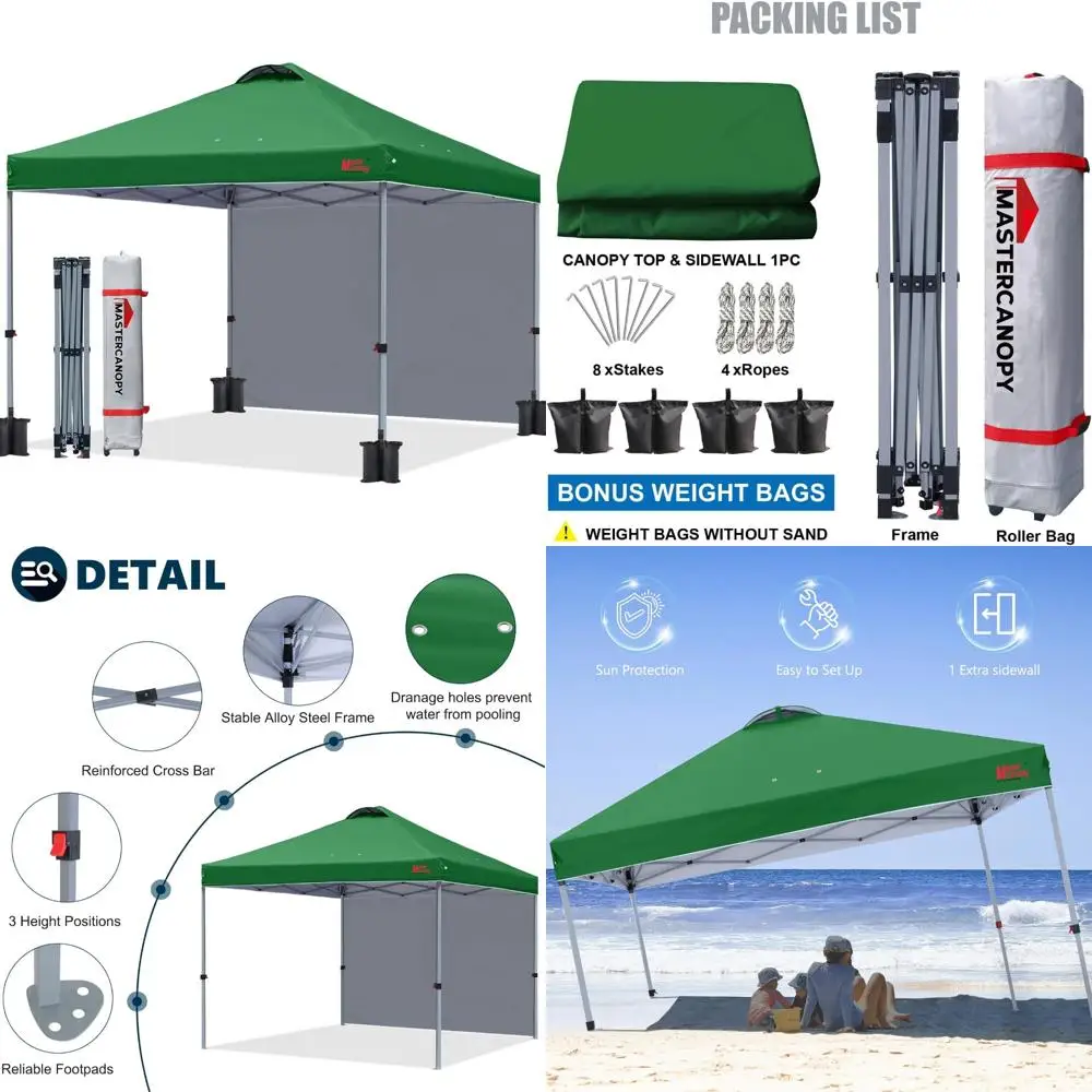 

Durable Pop Up Canopy Tent with Side Panel, 10x10 Feet, Forest Green, Outdoor Event Shelter