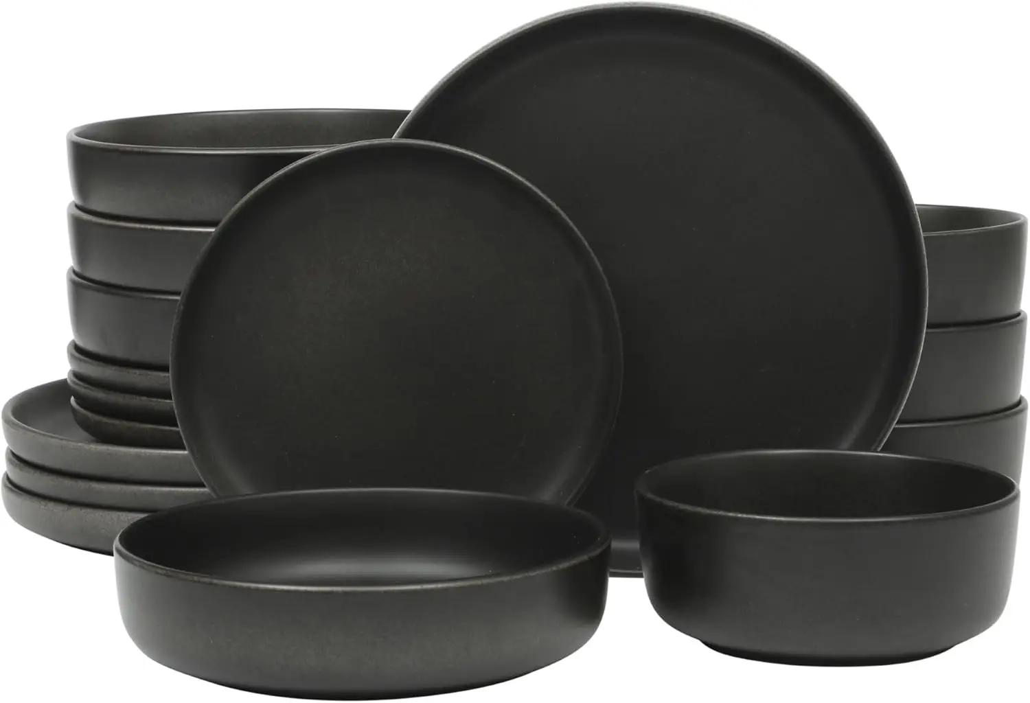 

16-Piece Reactive Glaze Stoneware Dinnerware Set, Service for 4, Black