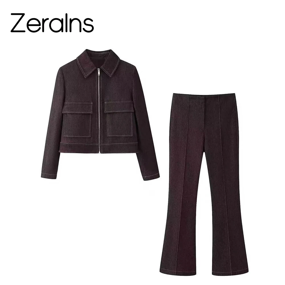 ZERAINS Europäisch-Amerikanisches Frühjahr 2026 Neues Damen-Set mit Kurzer Jacke mit Pattentaschen und Schlaghose