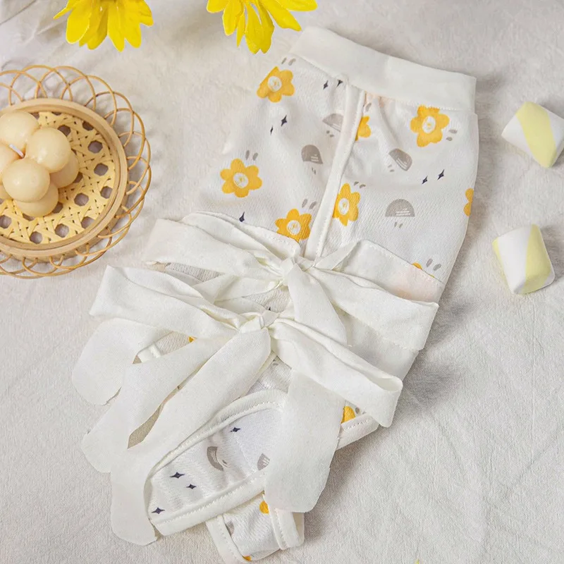 

Yellow Flower Cat Spay/Neuter Clothes Full Printed Ribbon Weaning Clothes Pet Post Surgery Clothes Anti Licking Jumpsuits