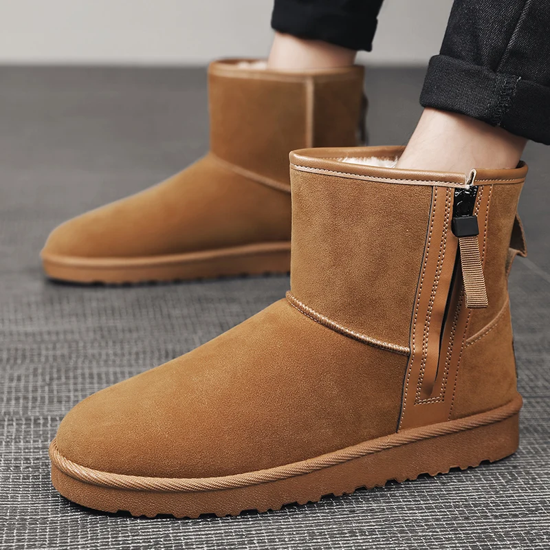 Botas de invierno de terciopelo de alta calidad para hombre, botas de nieve de felpa para exteriores con diseño a la moda, botines de ante cómodos e informales para hombre