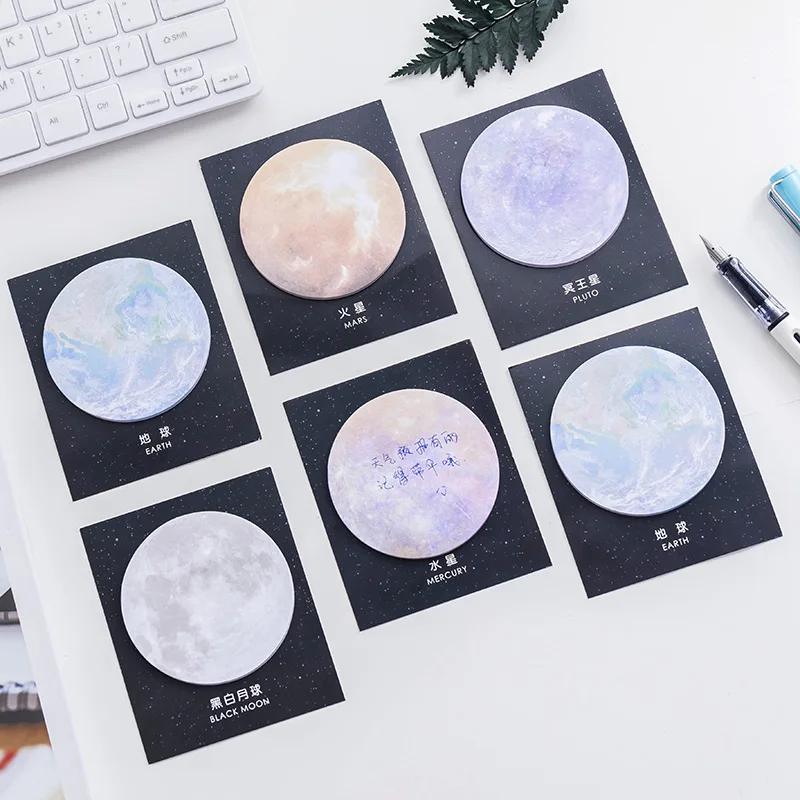 1X Starry Planeten Serie Runde Form Memo Pads Haftnotizen Notebook Notizen Büro Schreibwaren Schule Liefert Kawaii Schreibwaren