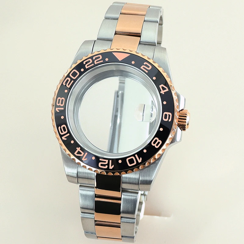 

40mm Silver Rose Gold Watch Cases Bracelet Sapphire Glass For SUB GMT Yacht NH34 NH35 NH36 NH38 Miyota 8215 ETA 2824 28.5mm Dial