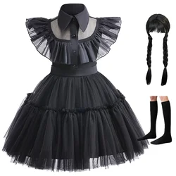 Halloween Wednesday Cosplay Costume 0-6-year-old Baby Fashion Hollow lace princess dress carnival girls black evening dress