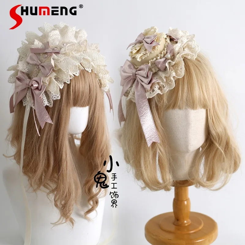 

Gorgeous Lace Bow Lolita KC Headwear Mini Top Hat Hair Band Wrist Cuffs Flower Hairpin Tulle Veil Sweet Beautiful Headband Girls