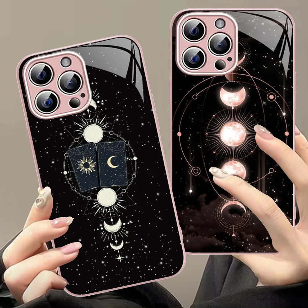 Suns Moons Clouds Astrological Phone Case For IPhone 14 13 12 Mini 11 Pro XS Max X XR 14 Plus Tempered Glass Cover