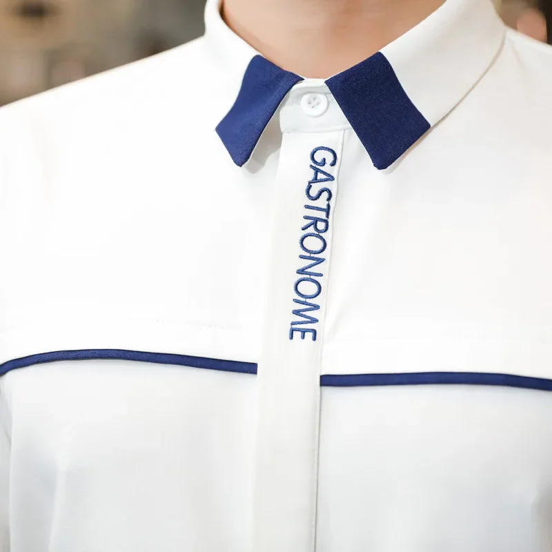 Uniforme de garçom manga curta para homem, garçonete ocidental, café de verão, macacão de comida, padaria, 2024