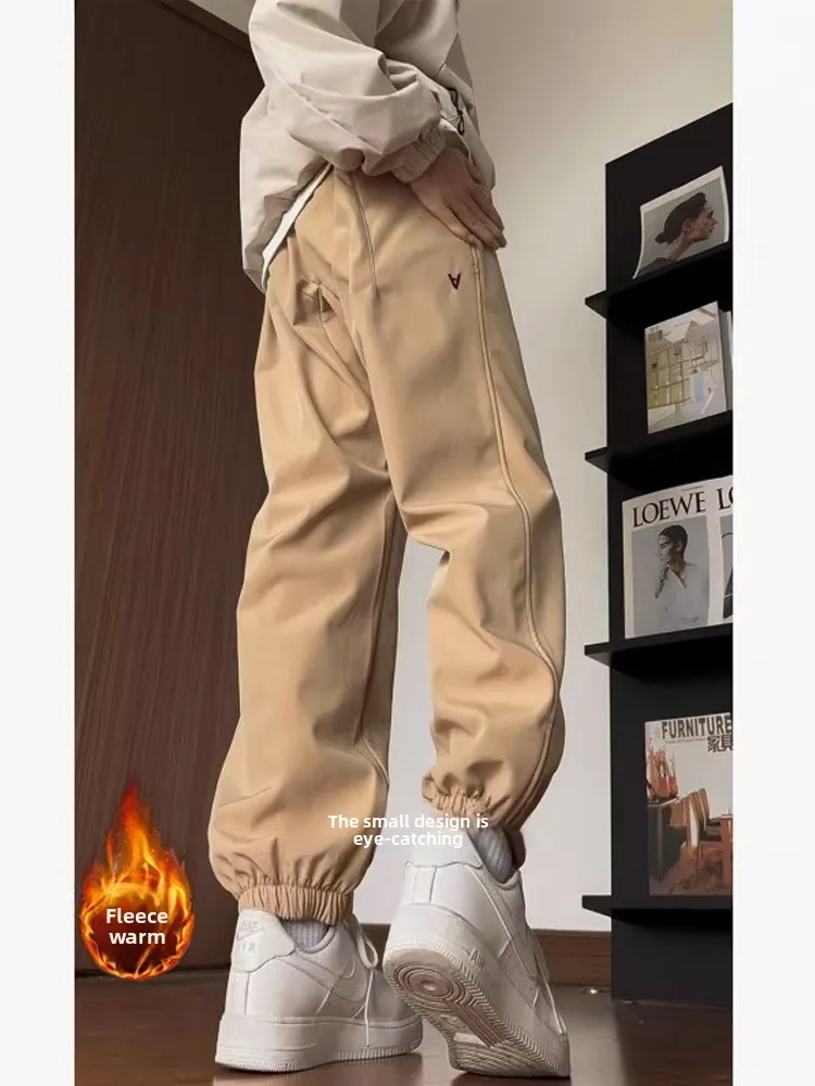 트렌디한 미국식 두꺼운 플리스 캐주얼 팬츠 청소년 소년용 겨울 스포츠 스웨트팬츠 루즈핏 스트레이트 레그 편안함
