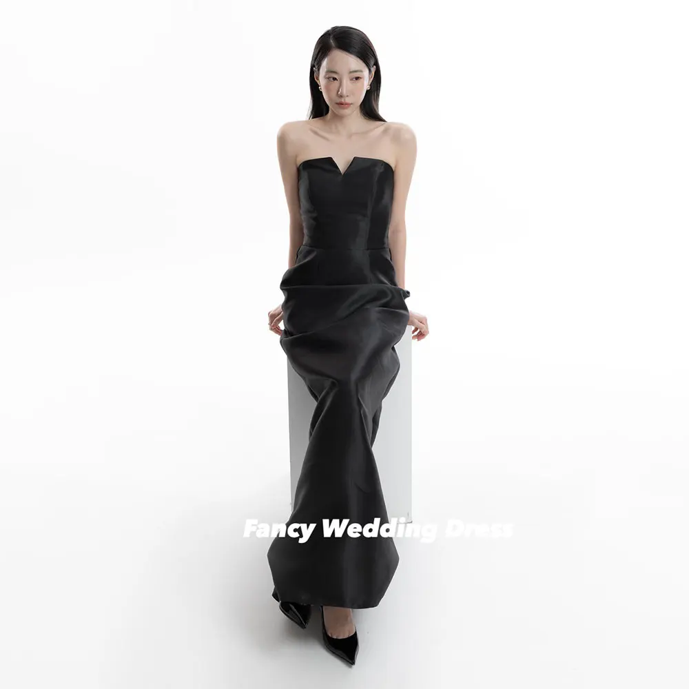 

Fancy Special V Neck Wedding Dress Mermaid Korea Photo Shoot Soft Satin Bridal Gown Strapless Evening Dress Corset Customized