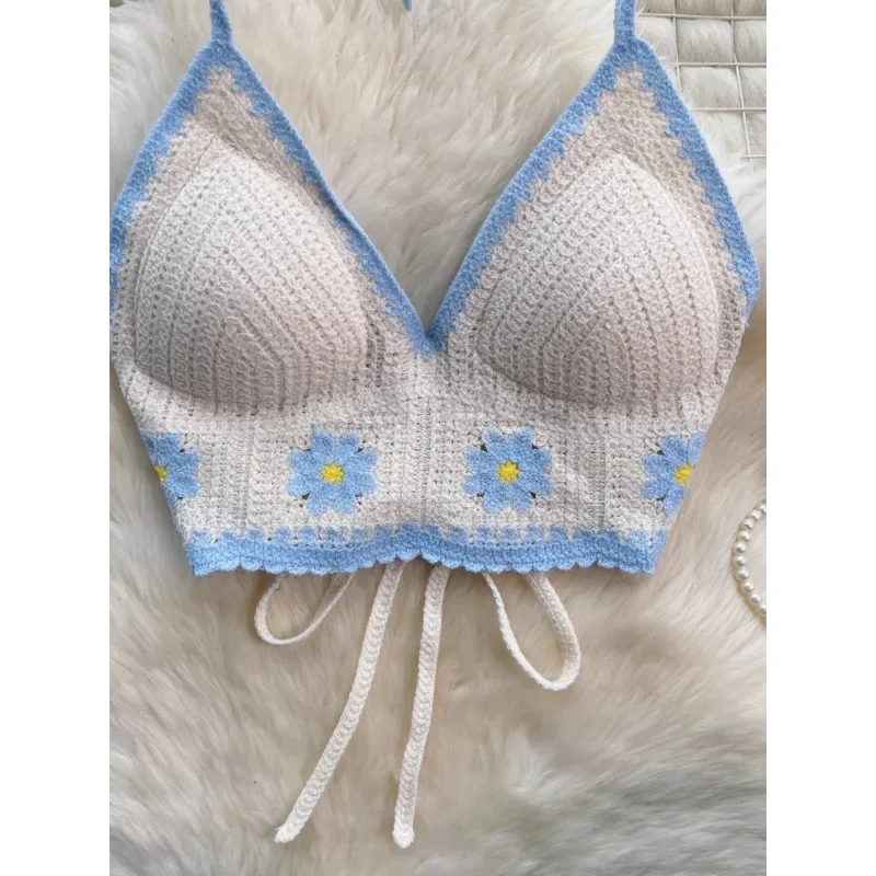 قميص قصير بوهيمي بنمط عطلات كلاسيكي للنساء ، زهرة خطاف ، خليط ملون ، شاطئ البحر متعدد الاستخدامات ، تعليق العنق ، قمة عصرية مثيرة للسرة