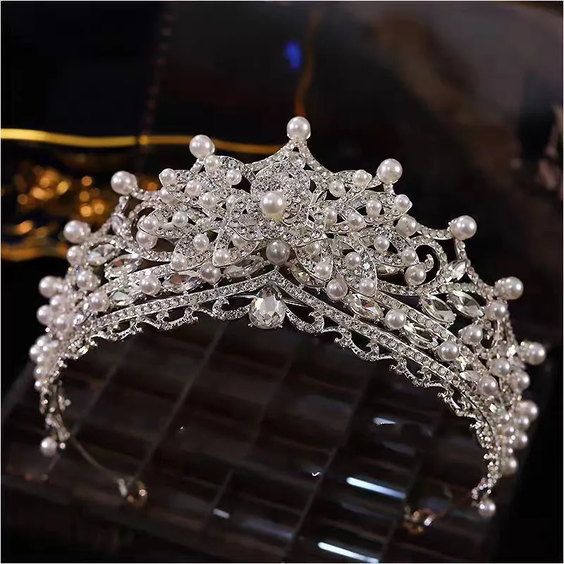 

Pearl Bride Crowns Wedding Headdress Baroque Princess Bridal Tiaras Crowns For Women Birthday Party Prom Hair Jewelry Headpiece