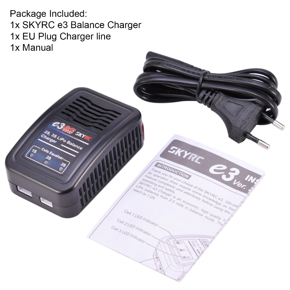 SKYRC e3 Charger 2S 3S LiPo Battery Balance Charger AC Input 100V-240V EU Plug SK-100081