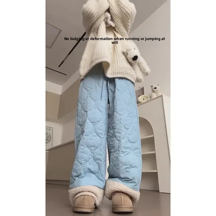 الأزرق لامب المخملية عالية الخصر الدافئة سراويل تقليدية المرأة الخريف الشتاء سراويل قطنية مريحة فضفاضة تناسب مستقيم الساق السراويل