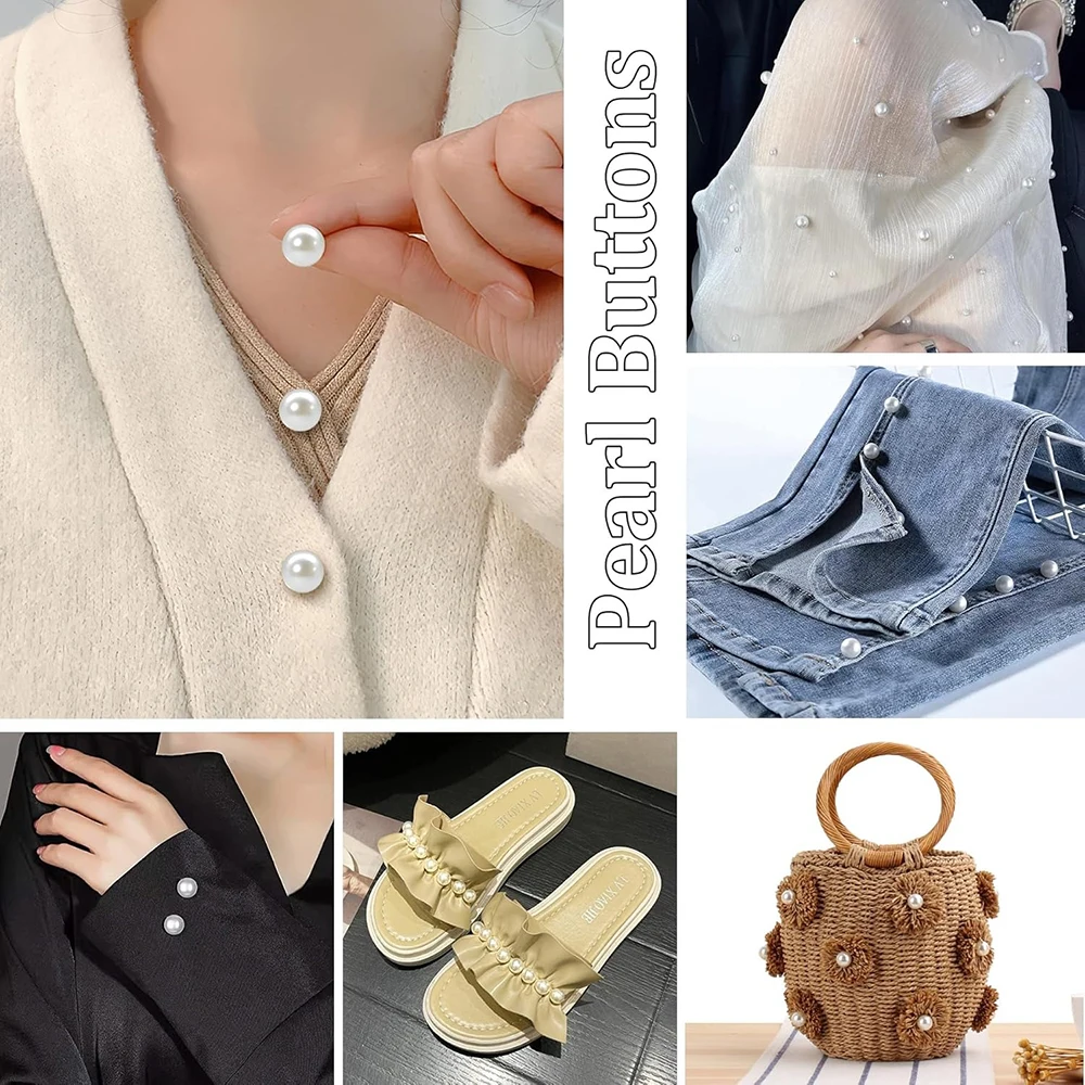 30 Sets Pearl Buttons No Sew Pearl Brooch Pins Removable Reusable Multipurpose Crafts Buttons for Shirt  Dress Sweater Clothes