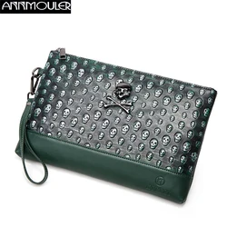 Annmouler Brand Design Men Handbag Skull Embossed Wrist Bag Luxury Punk Style Clutch Bag 2022 Gothic Skeleton Underarm Bag