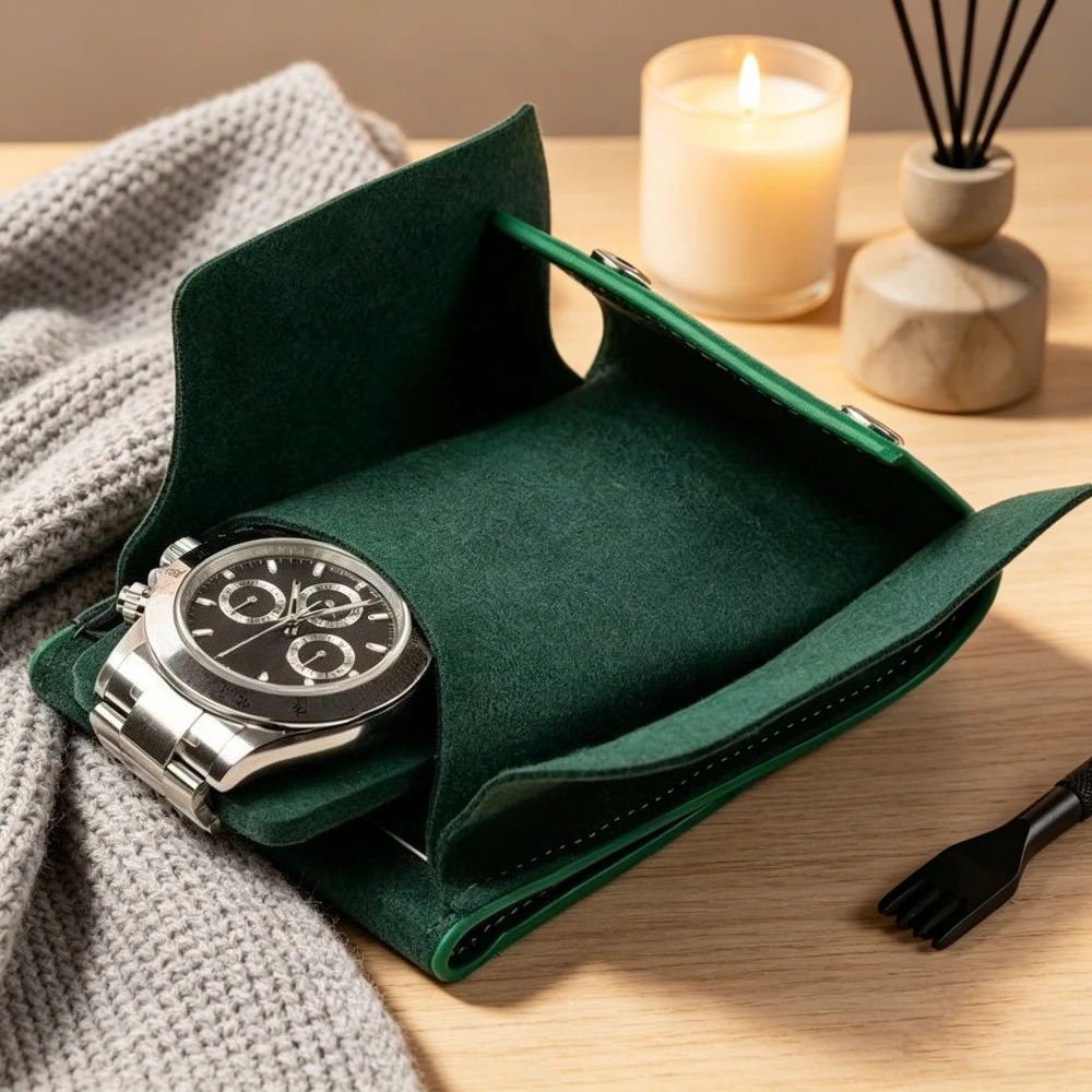 Boîte de rangement pour montres en cuir PU - Étui de voyage portable anti-poussière pour hommes et femmes - Sac en flanelle douce pour Rolex Seiko Submariner