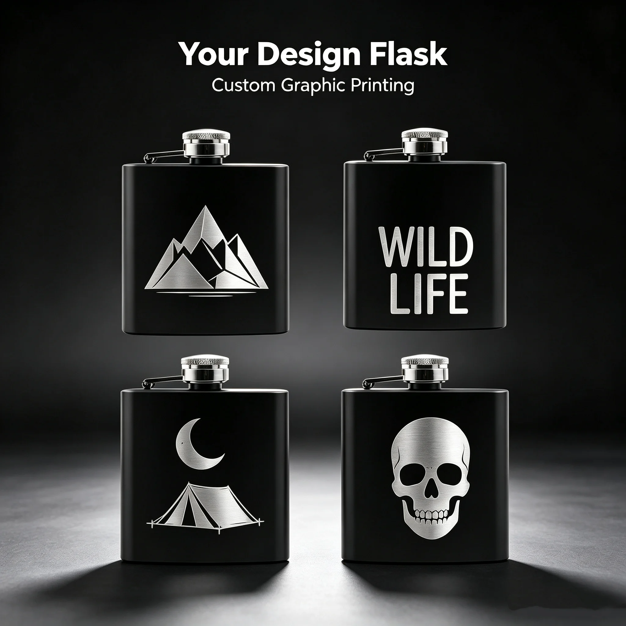 6oz Custom LOGO Matte Black Hip Flask For Liquor Stainless Steel Leak Proof Flask Personalised Photo Drinking Whiskey Flask Gift