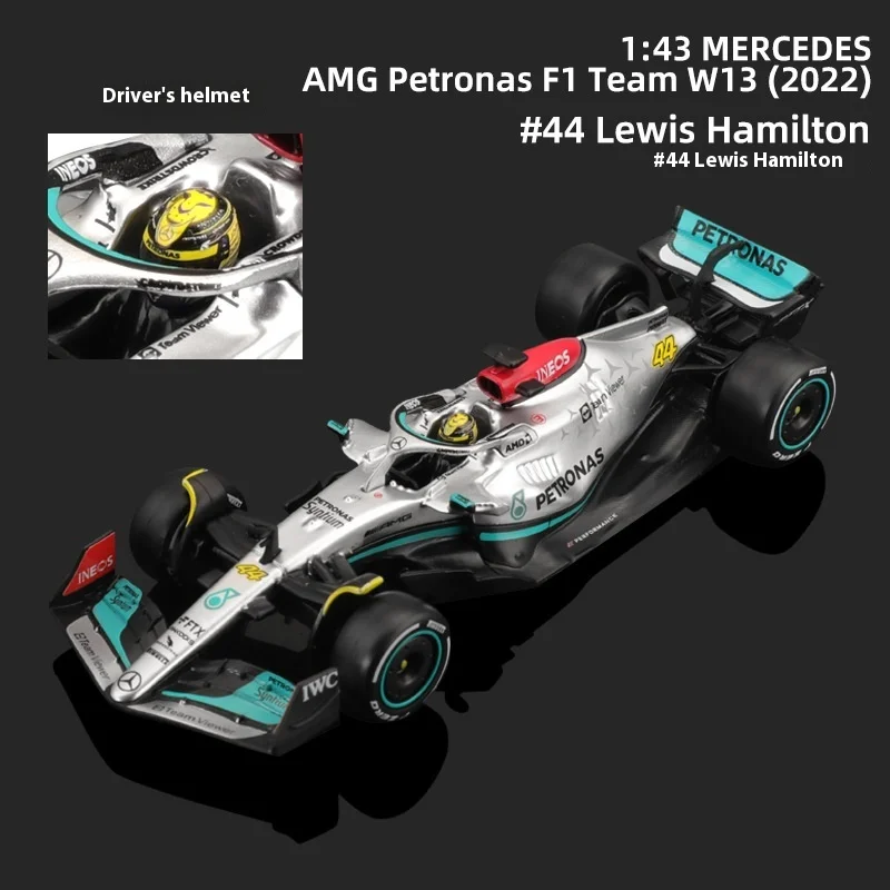 Bburago-Modèle de voiture de course en alliage de formule pleine grandeur, ornements de voiture, jouet modèle, cadeaux pour enfants, Mercedes-Benz W13 F1, 1:43