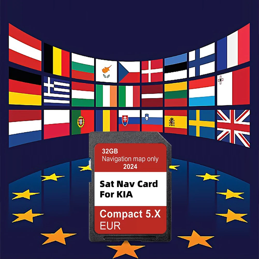 GEN5 Navigation SD Card Update for KIA Compact 5.X Carens/Ceed/Niro/Optima/Picanto/Rio/Soul/Sportage/Stonic Cover 32GB EU Maps