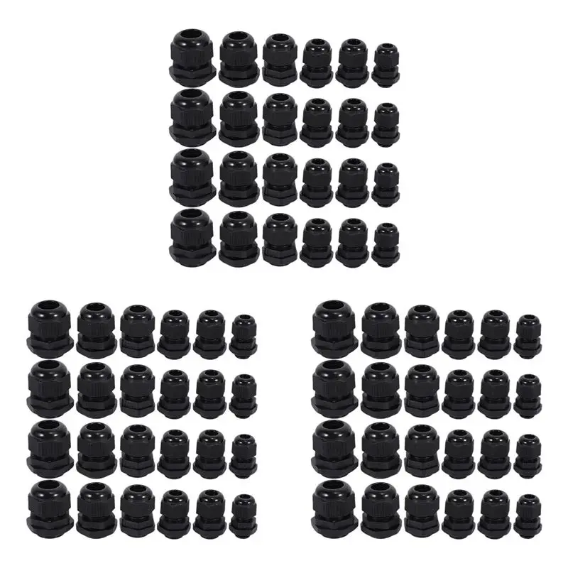 Y51A-72 Pcs Plastic Waterproof Adjustable 3.5 - 13Mm Cable Gland Joints, PG7, PG9, PG11, PG13.5, PG16, Pack Of 24