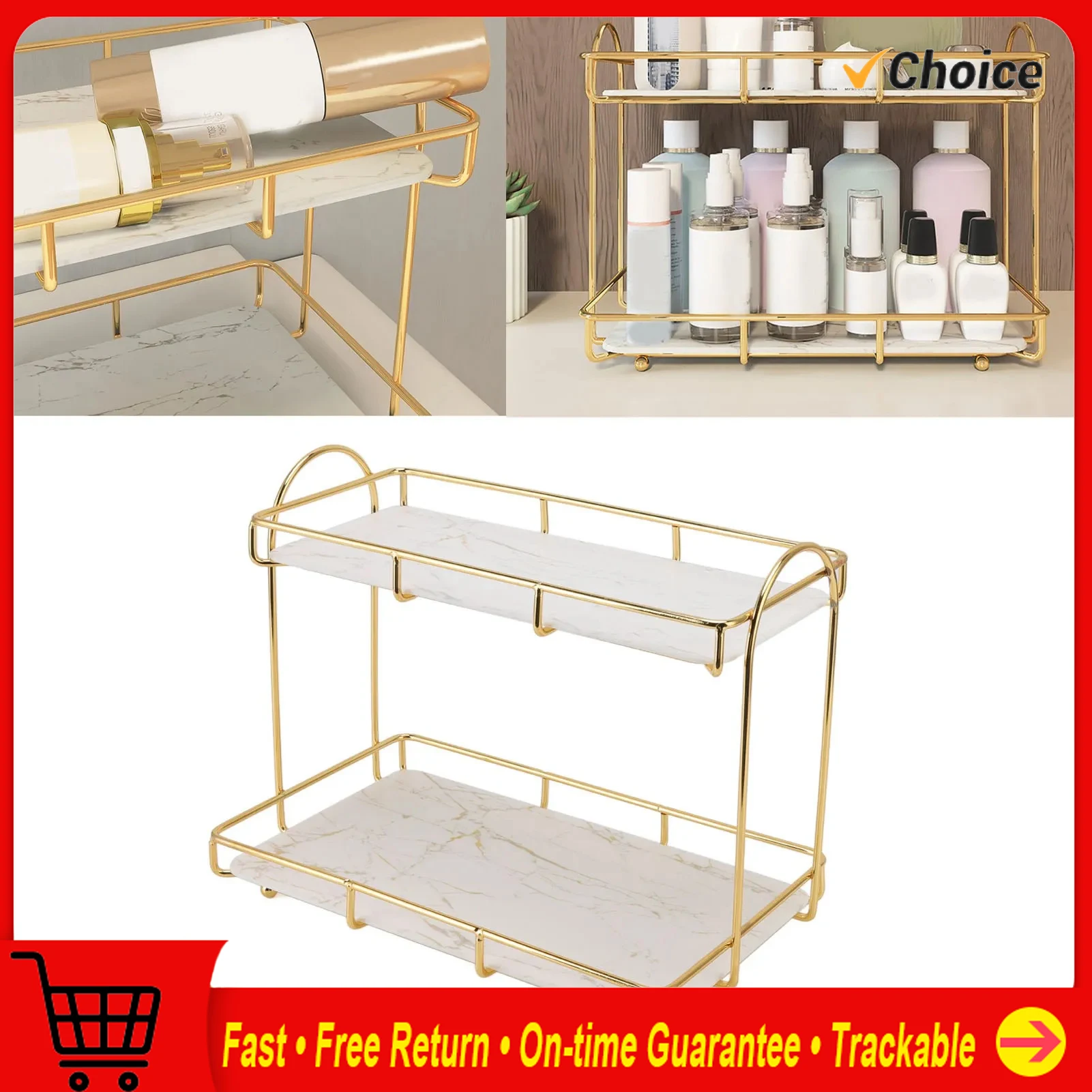 Bathroom Shelf Gold White 2 Tier Shampoo Storage Rack Anti Slip Makeup Shelf Shower Corner Shelves Bathroom Organizer Accessory