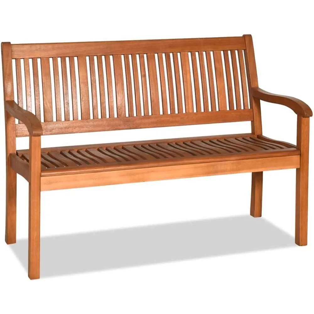 

Outdoor Wood Bench, Two Person Solid Wood Garden Bench Curved Backrest and Wide Armrest, Large Bench for Patio Porch