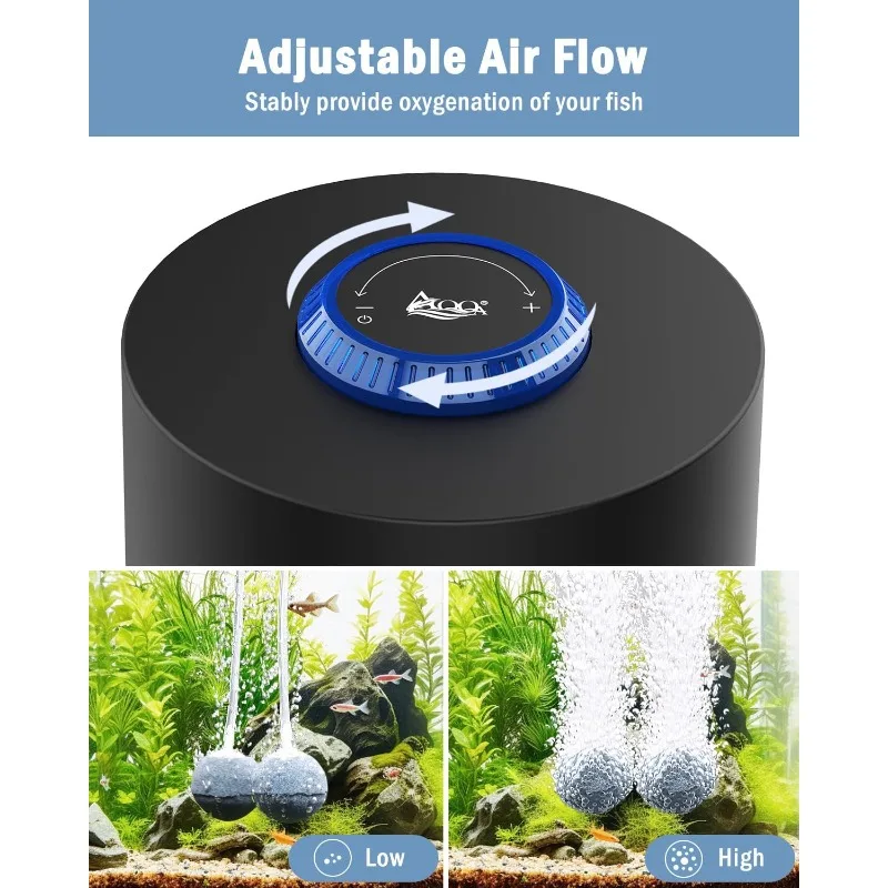 Aquarium Air Pump, Ultra-Quiet Powerful Fish Tank Air Pump 3W/6W/10W with Stainess Steel Dual Outlet, Adjustable Oxygen Aer