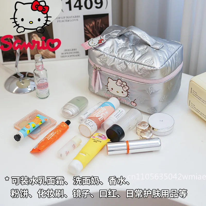 Hello Kitty New Handheld Makeup Bag Fashionable High Quality Embroidered Lipstick Storage Bag Cartoon Cute Travel Storage Bag