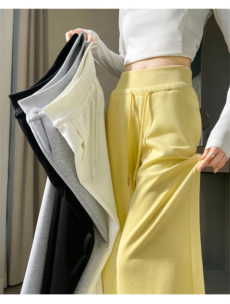 

Women's Autumn Winter High Waist Wide Leg Full Length Pants Lady Casual Drawstring Waist Loose Straight Long Pants