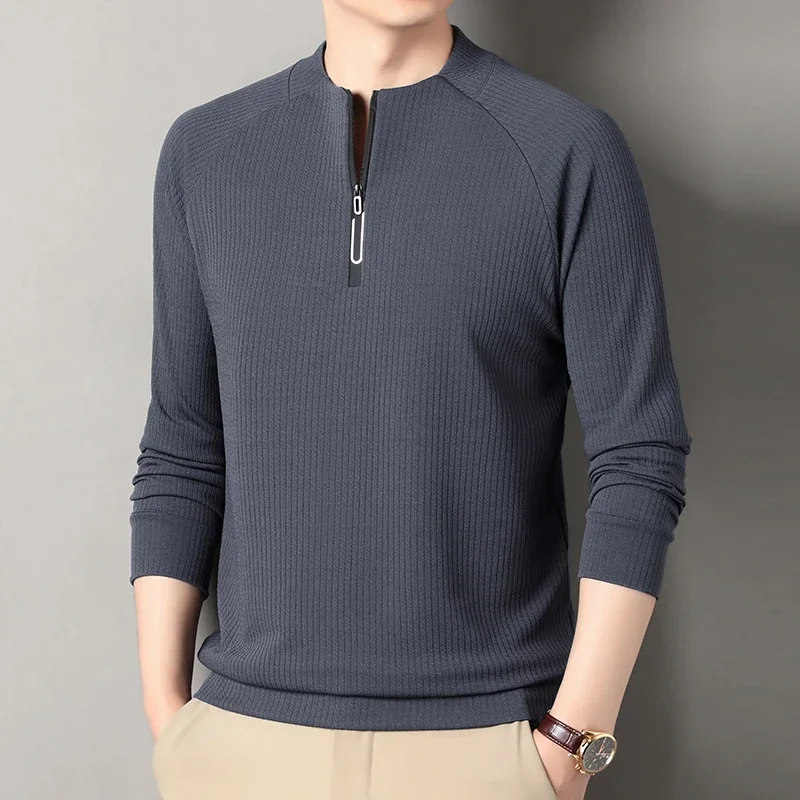 Autumn and Winter Men's Velvet Hoodie Long Sleeve Zipper T-shirt Solid Color Fashion Casual Versatile Top