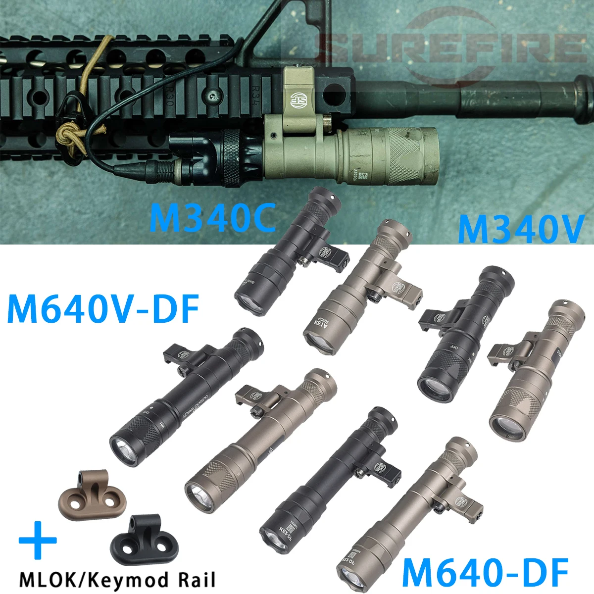 التكتيكية Surefire M340 M640 DF M600 SF مصباح يدوي M340V Led كشاف ضوء 20 مللي متر Picatinny السكك الحديدية M LOK جبل الادسنس الصيد بندقية مصباح