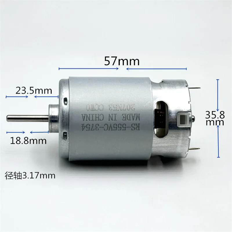 RS-555VC-3754/85 Carbon Brush Motor DC 6V-24V 9000RPM Low Noise for Massage Stick/ Hair Dryer/ Hot Air Gun/ Drilling Machine