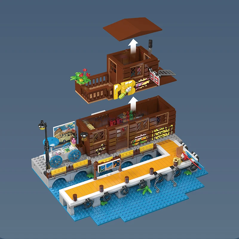 Dockside Tavern MOC 10108 الرصيف كوخ الطوب شاطئ البحر منزل خشبي وحدات نموذج اللبنات هدية أفكار مجموعات الالعاب الاطفال البالغين