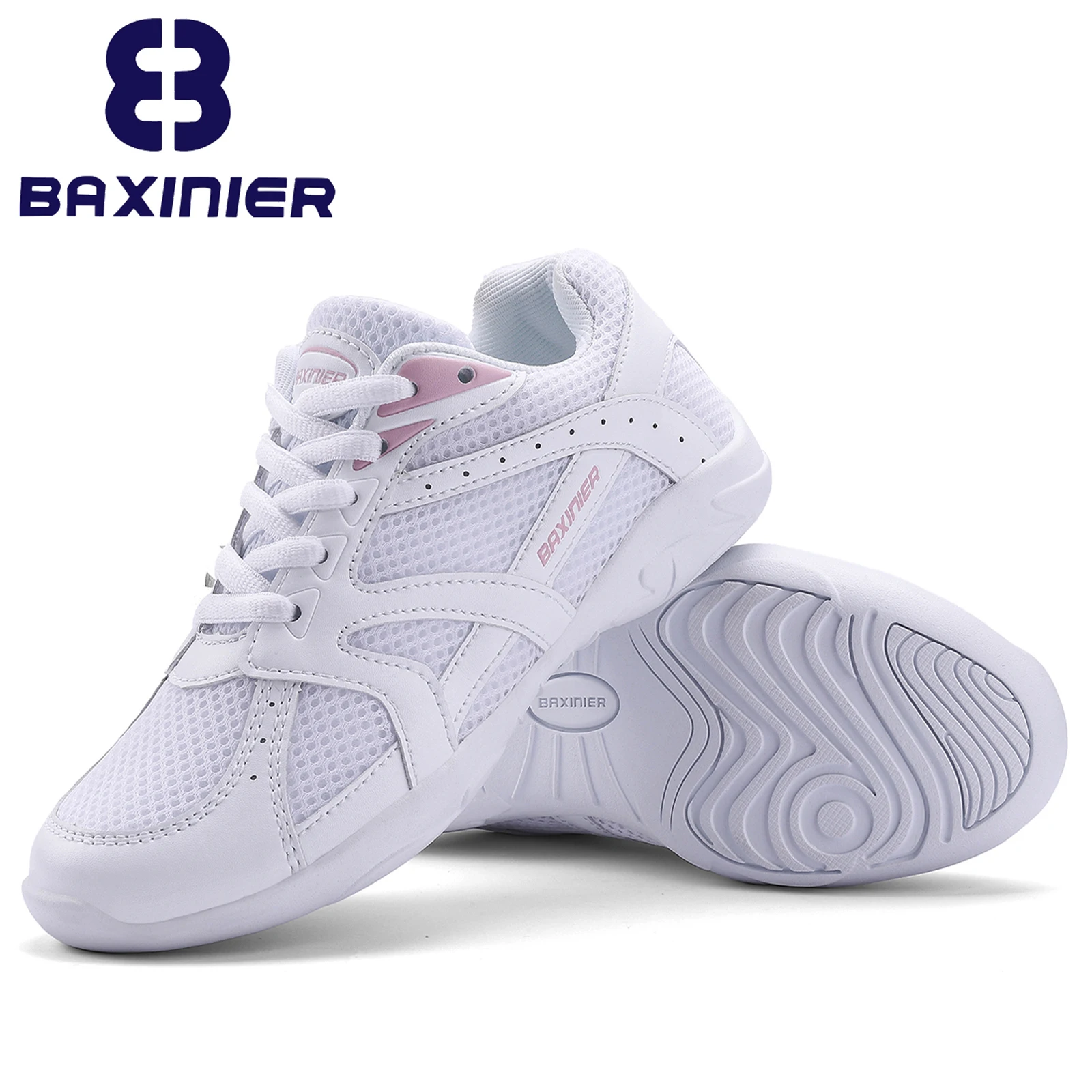 BAXINIER Youth Girls White Cheerleading Dancing Shoes Athletic Training Tennis Walking Breathable Competition Cheer Sneakers