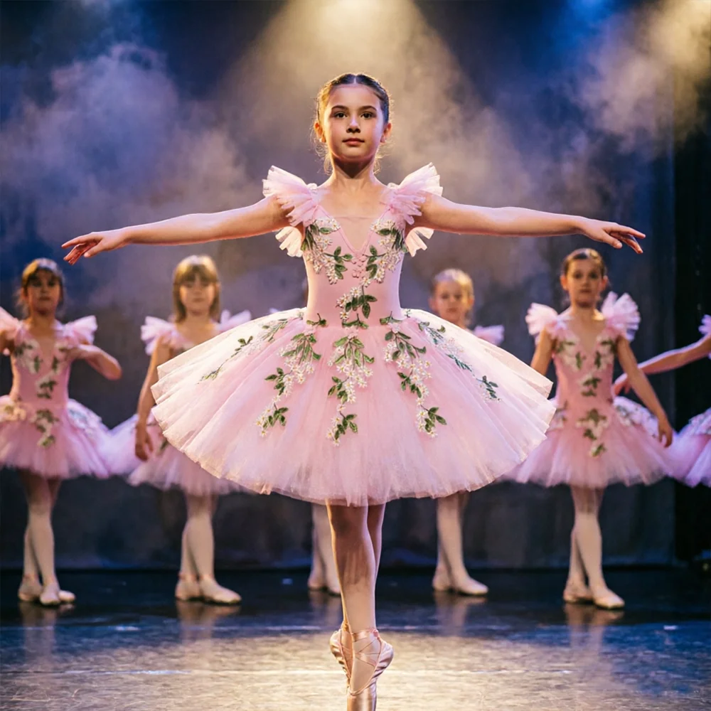 

Girls' Pink Floral Embroidered Ballet Tutu Dress High Quality Children Girls Women Adult Performance Dance Costumes