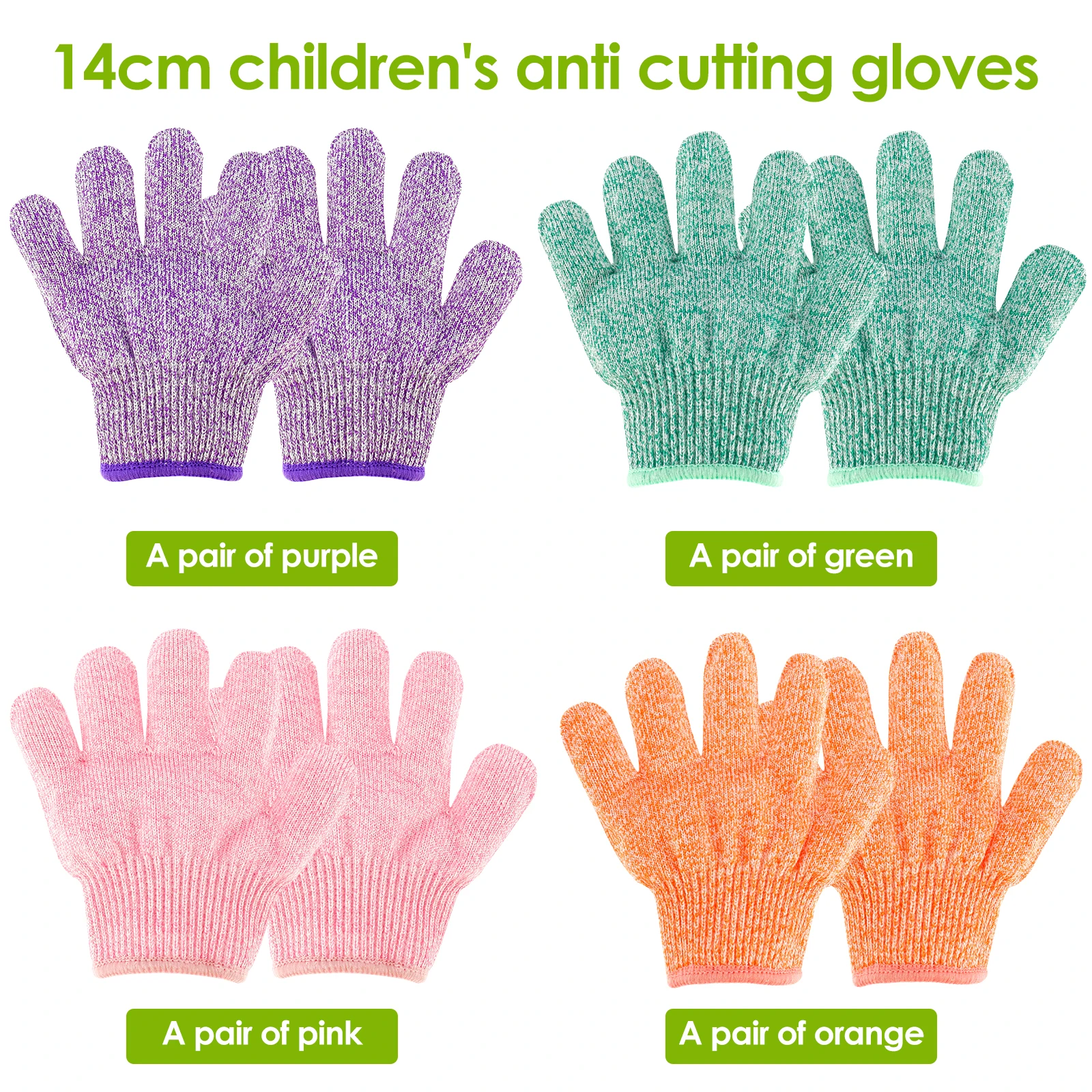 4Pc Kids Safety Anti Cut Gloves HPPE High-strength Level 5 Protection Cutting Gloves for Children Gardening and DIY Carving 14cm