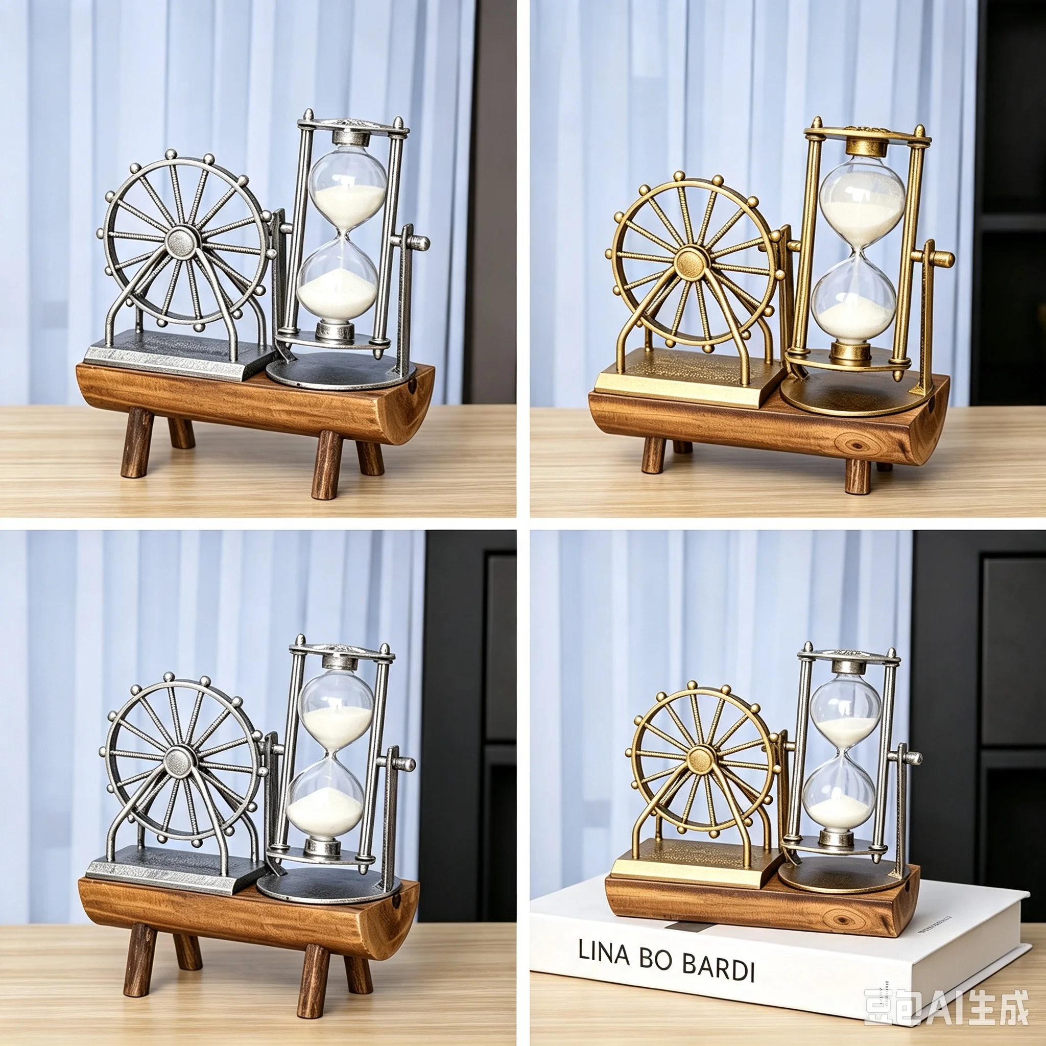 1PC Vintage Ferris Wheel Sand Timer Wooden Base Desktop Ornament Handmade Craft Artwork No Power Decor Perfect Gift for Home