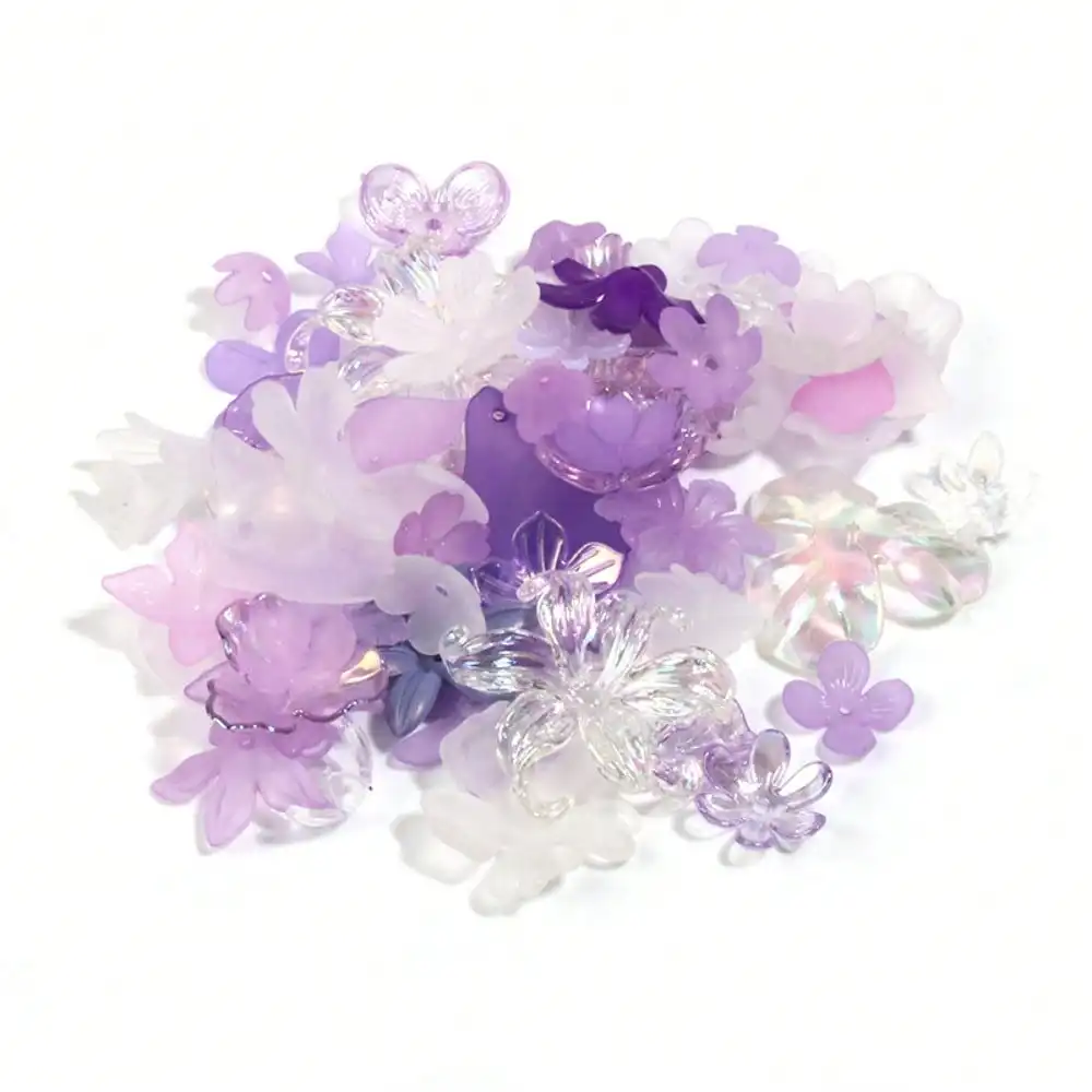 

30PCS 8MM Transparent Matte Colored Flower with Hole Flower Resin Beads Tray Random Mix Color DIY Mobile Phone Chain