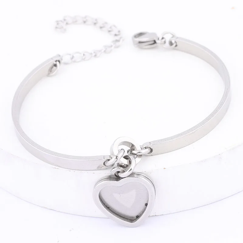 3pcs Stainless Steel Cuff Bracelet Base Blanks Fit 12mm Heart Cabochon Bangle Bezel Setting Trays Diy Jewelry Findings