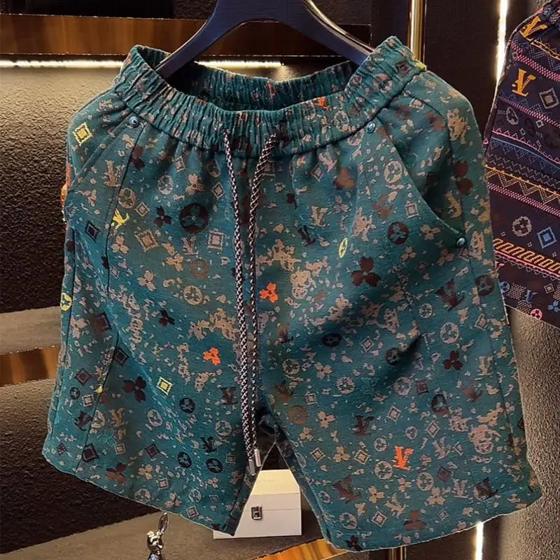 

Men's light luxury pants trendy brand old flower washed casual fashion shorts 2026 new fashion summer five-point pants