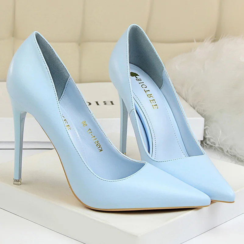 2023 Women 7.5cm 10.5cm High Heels Pumps Lady Wedding Bridal Scarpins Stripper Low Heels Plus Size Fetish Party Blue Pink Shoes