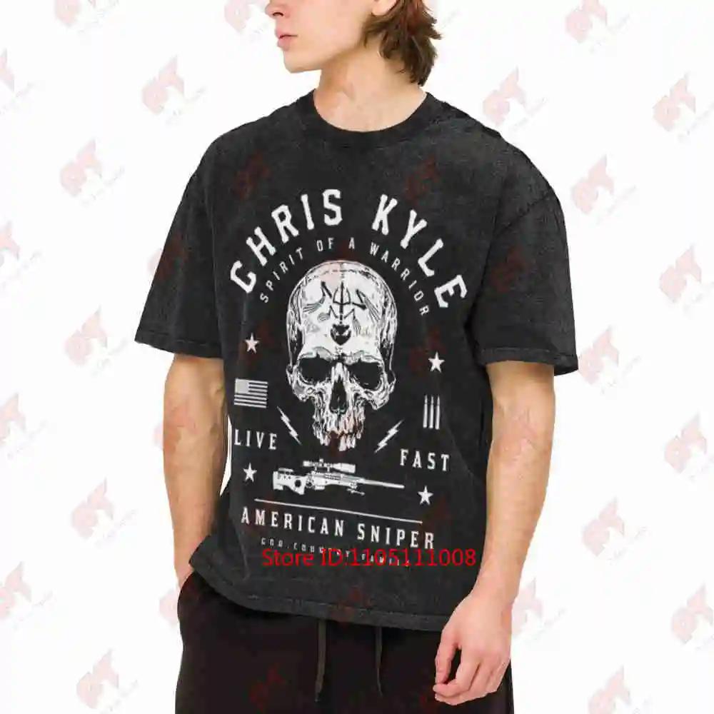 2026 Z Letter Skull Sniper Gun Vintage Washed Tee Pure Cotton T-Shirt