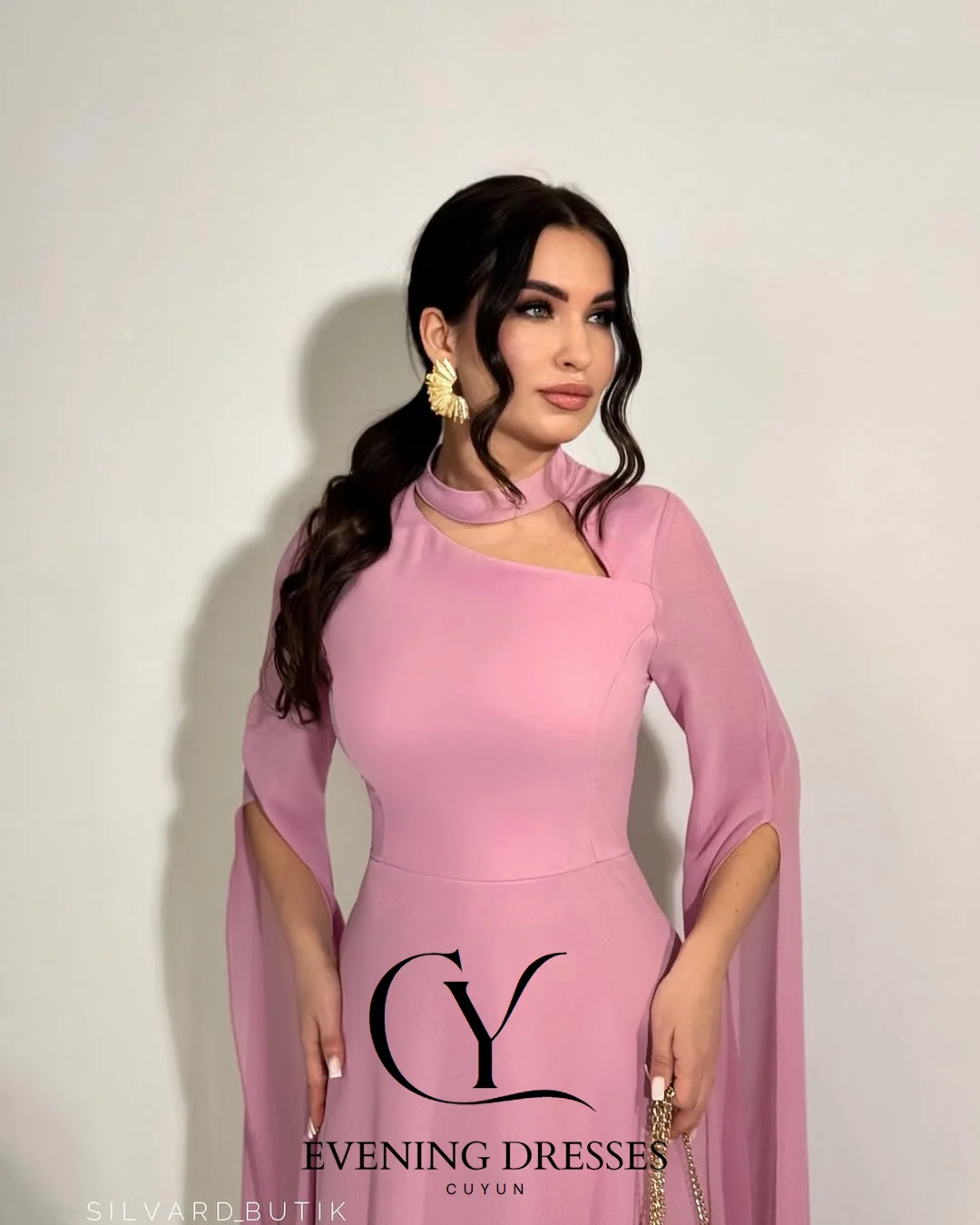 Cuyun elegante chiffon verão evento feminino vestidos de noite personalizado o-pescoço oco para fora mangas compridas com fenda vestidos de baile